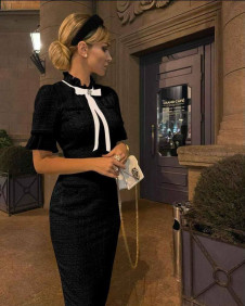 Dámske elegantné bouclé šaty s brošňou NI2051 