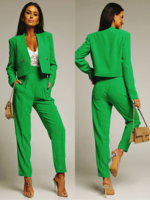 Дамски комплект сако и панталон 9053 светло зелен