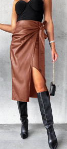 Dámska kožená sukňa s vysokým pásom A1327